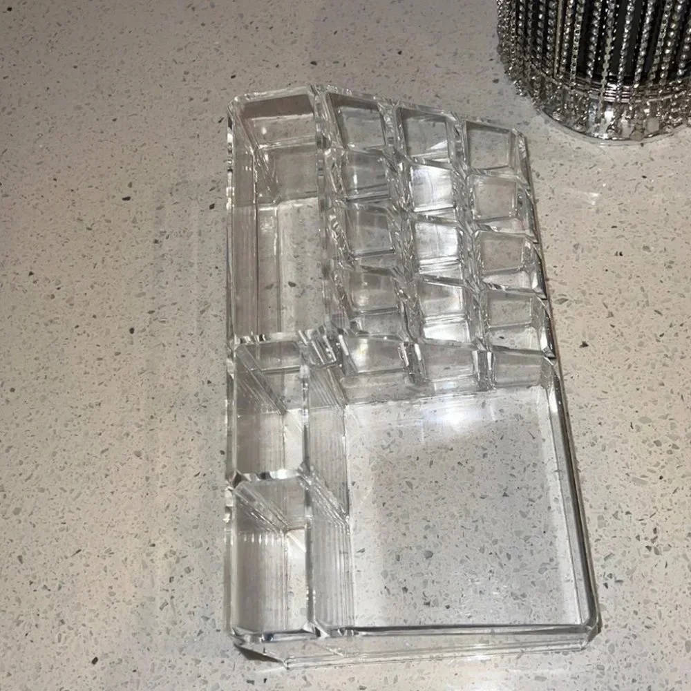 Makeup organizer acrylic clear hard cosmetic skincare organization desk tray